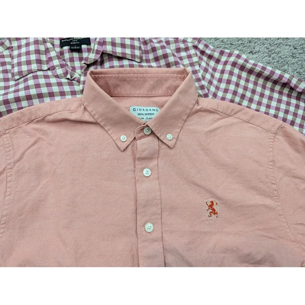 Lot of 2 Giordano Banana Republic Button Up Shirt Mens Small Slim‎ Fit Preppy